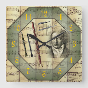 Beethoven~Symphony Orchestra~Woodwind Instruments~ Square Wall Clock