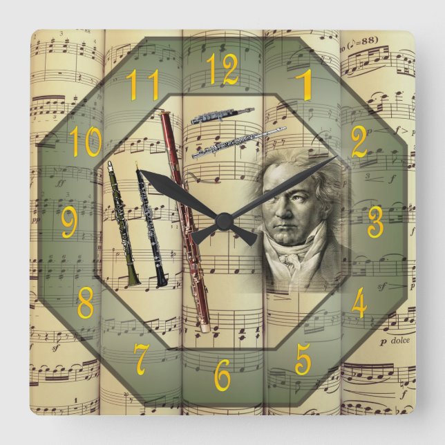Beethoven~Symphony Orchestra~Woodwind Instruments~ Square Wall Clock (Front)