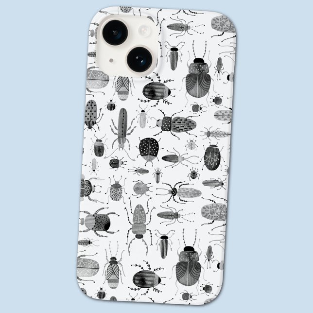 Beetle Black & White Case-Mate iPhone Case (Beetle bug and insect creepy watercolor cell phone case)