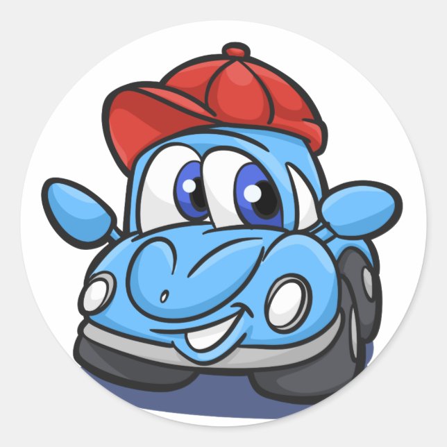 Beetle blue cartoon car  - Choose background colou Classic Round Sticker (Front)