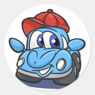 Beetle blue cartoon car  - Choose background colou Classic Round Sticker