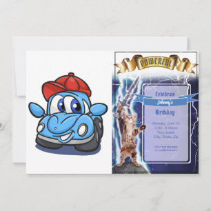Beetle blue cartoon car  - Choose background colou Invitation