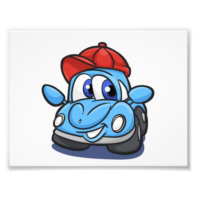 Beetle blue cartoon car  - Choose background colou Photo Print (Front)