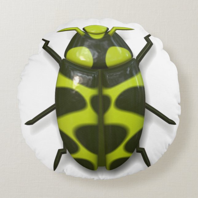 Beetle bug insect cute black green round pillow (Front)