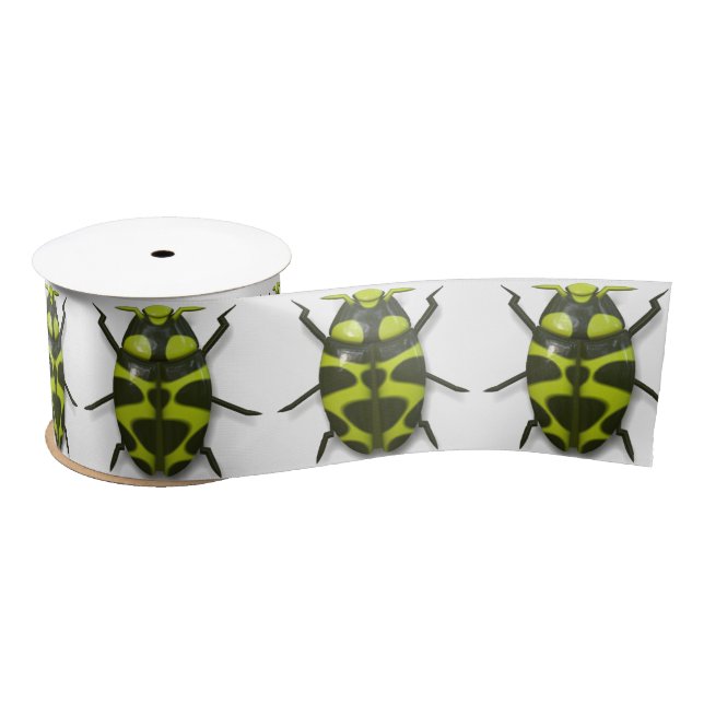 Beetle bug insect cute green black satin ribbon (Spool)