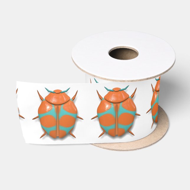 Beetle bug insect cute orange blue satin ribbon (Spool)