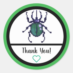 Beetle green pixel art classic round sticker