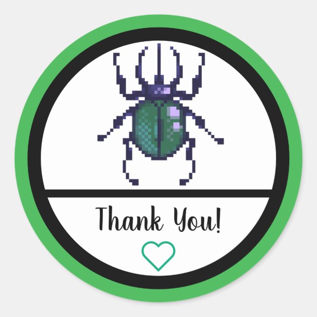 Beetle green pixel art classic round sticker (Front)