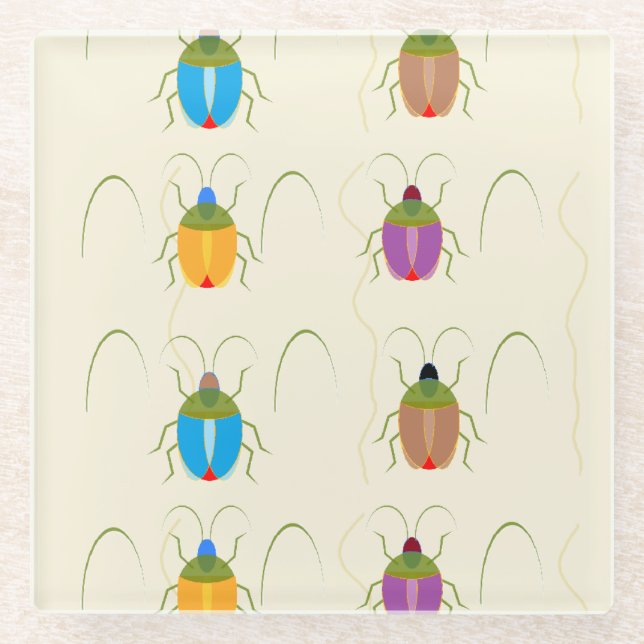 Beetle on brown soil glass coaster (Front)