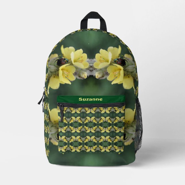 Beetle On Mullein Flower Abstract Personalized Printed Backpack (Front)