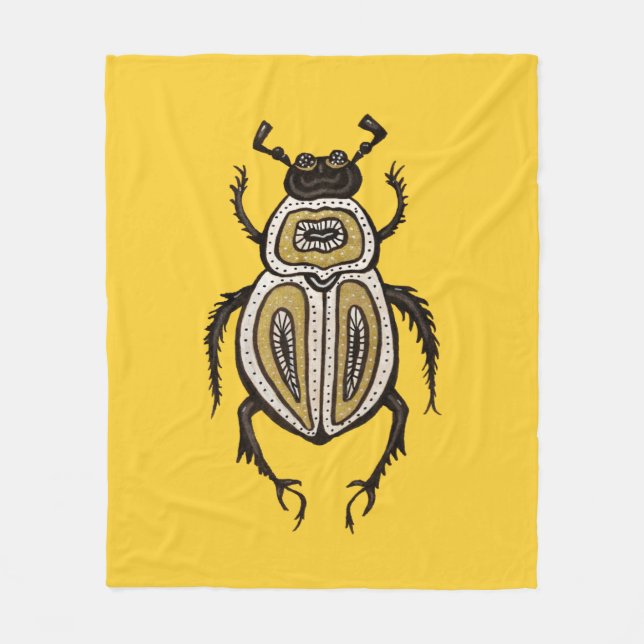 Beetle Yellow Insect Art Fleece Blanket (Front)