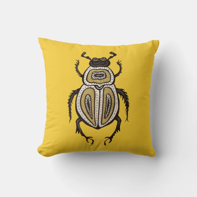 Beetle Yellow Insect Art Throw Pillow (Front)