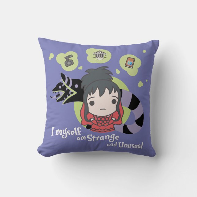 Beetlejuice | Chibi Lydia "Strange and Unusual" Throw Pillow (Front)