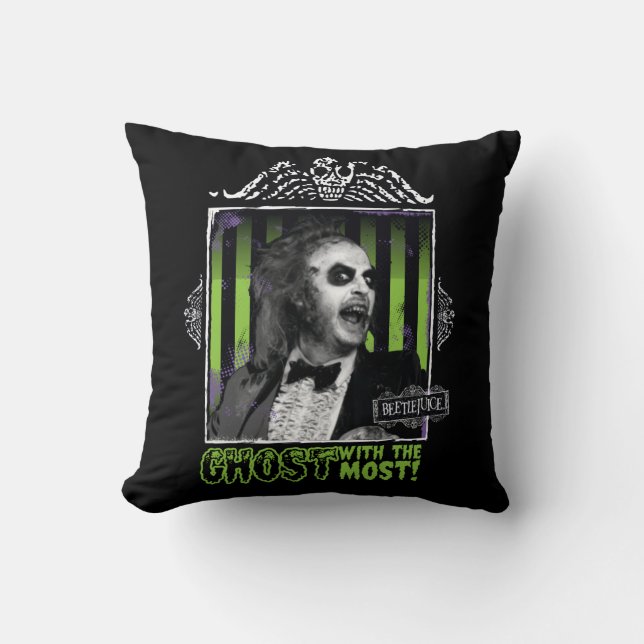 Beetlejuice | "Ghost With The Most" Portrait Throw Pillow (Front)