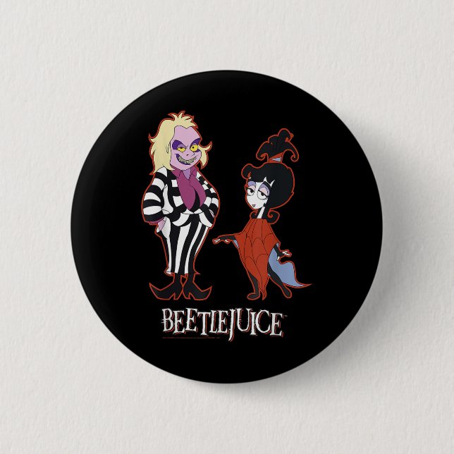 Beetlejuice Red Outline Beetlejuice And Lydia Cart 2 Inch Round Button (Front)