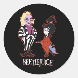 Beetlejuice Red Outline Beetlejuice And Lydia Cart Classic Round Sticker