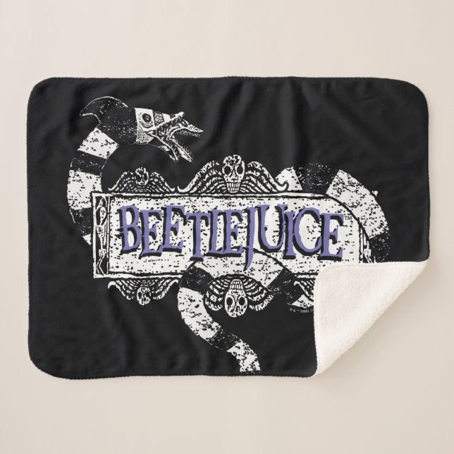 Beetlejuice | Sandworm Coiled on Beetlejuice Logo Sherpa Blanket (Front (Horizontal))