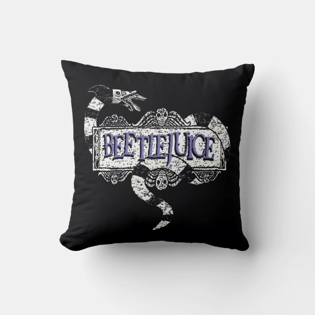 Beetlejuice | Sandworm Coiled on Beetlejuice Logo Throw Pillow (Front)