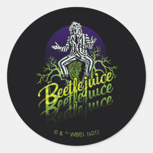 Beetlejuice   Sitting on a Tombstone Classic Round Sticker