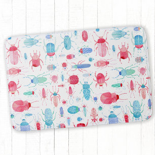 Beetles and Bugs Fun Watercolor Bath Mat