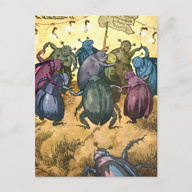 Beetles Celebrating Midsummer Postcard (Front)