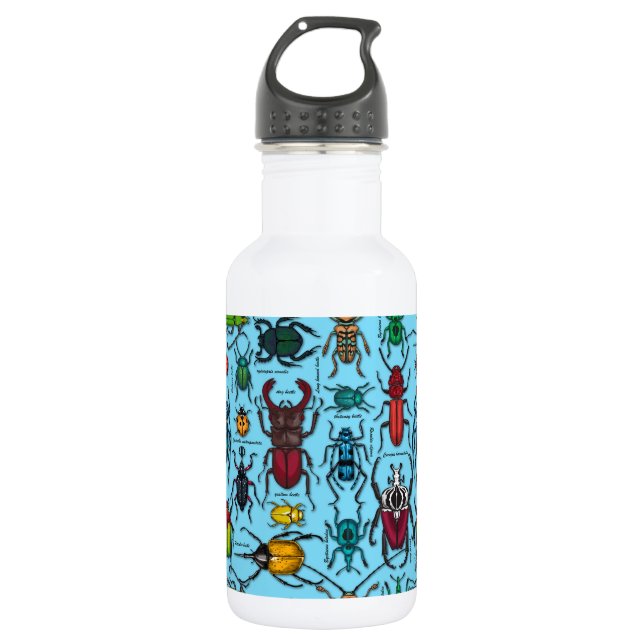 Beetles on blue 532 ml water bottle (Front)