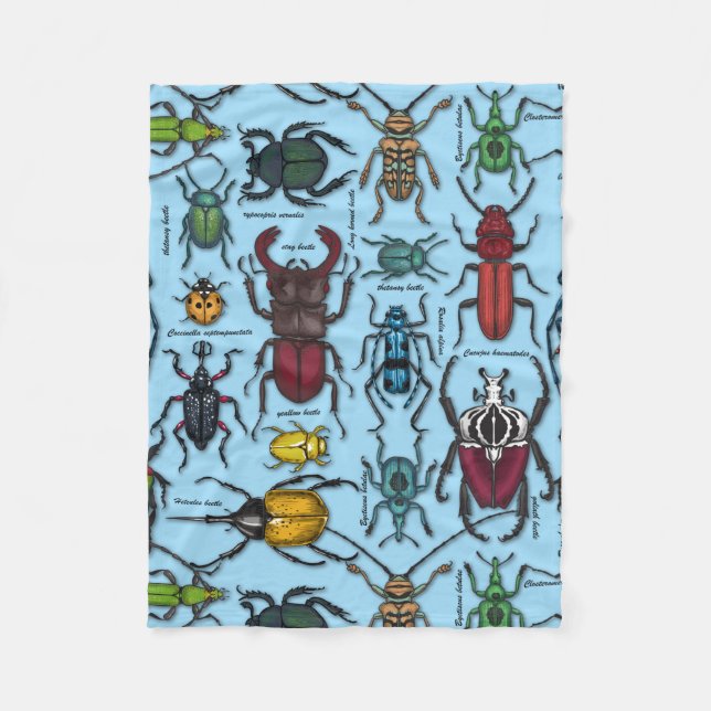 Beetles on blue fleece blanket (Front)