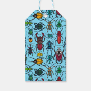 Beetles on blue gift tags