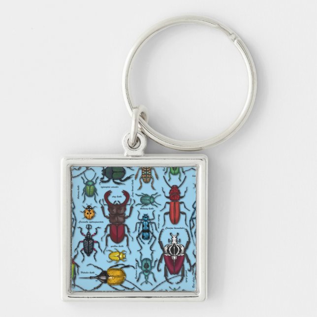 Beetles on blue keychain (Front)