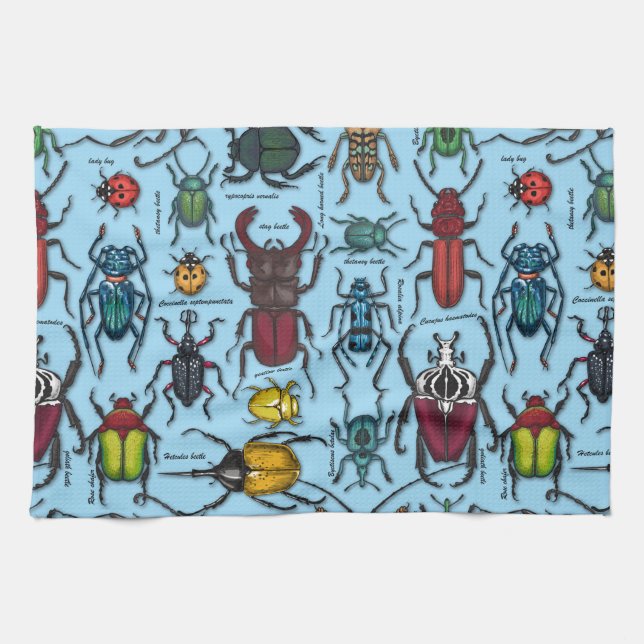 Beetles on blue kitchen towel (Horizontal)