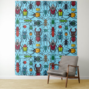 Beetles on blue tapestry
