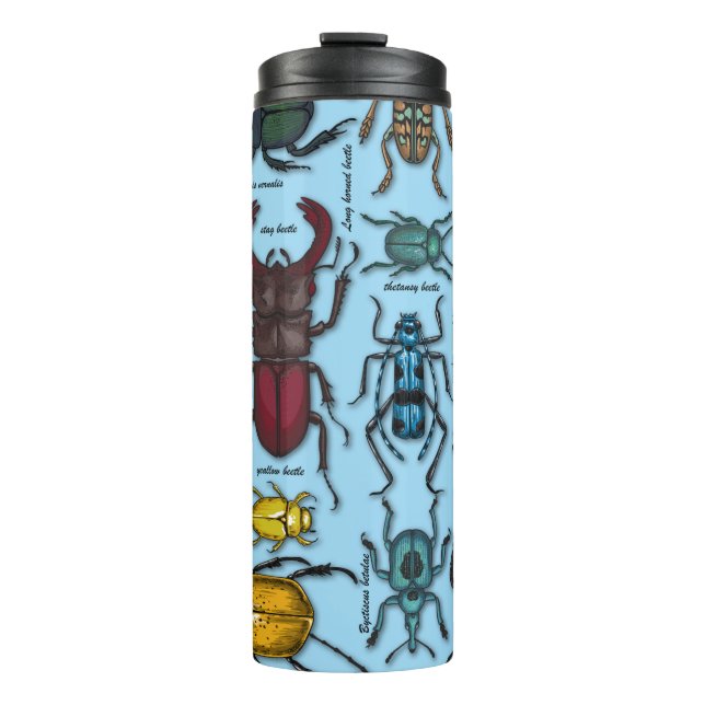Beetles on blue thermal tumbler (Front)
