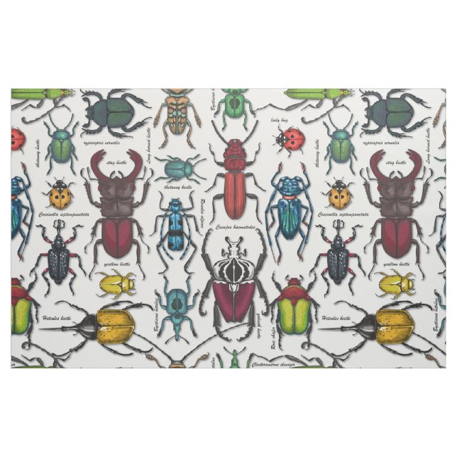 Beetles on white fabric (Fat Quarter)