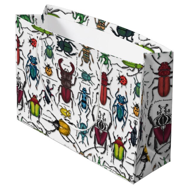 Beetles on white large gift bag (Back Angled)