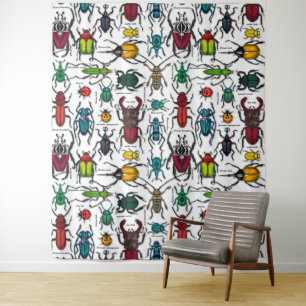 Beetles on white tapestry