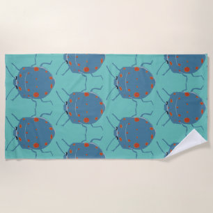 Beetles Pattern, Blue insects Beach Towel