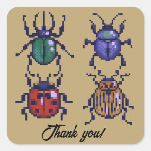 Beetles thank you, pixelart square sticker