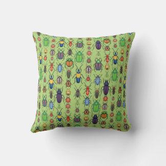 beetles variety on green throw pillow