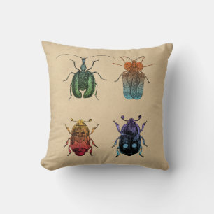 Beetles Vintage Illustration Throw Pillow