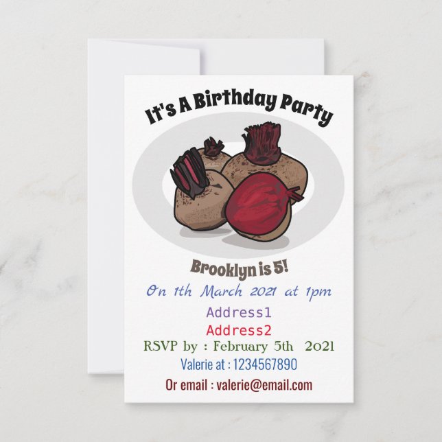 Beetroot cartoon illustration invitation (Front)
