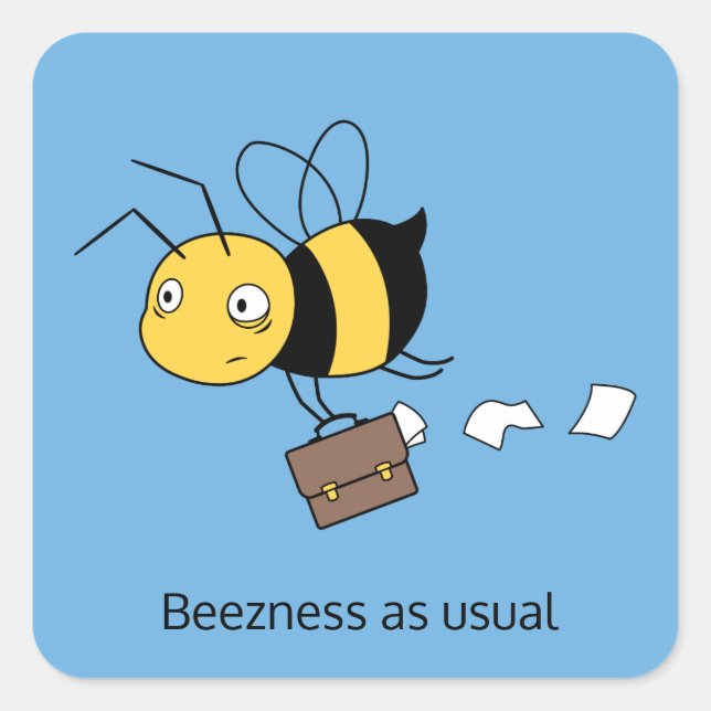 Beezness Bee, Tired Stressed Bee Holding Briefcase Square Sticker (Front)