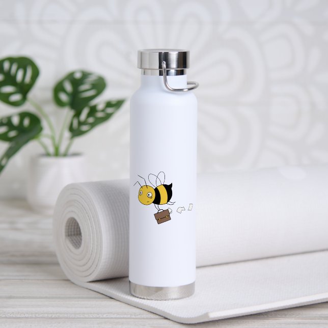 Beezness Bee, Tired Stressed Bee Holding Briefcase Water Bottle (Yoga (Rotated))