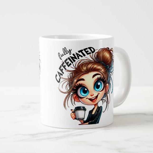 Before & After Caffeine – Sarcastic Grumpy  Large Coffee Mug (Front Right)