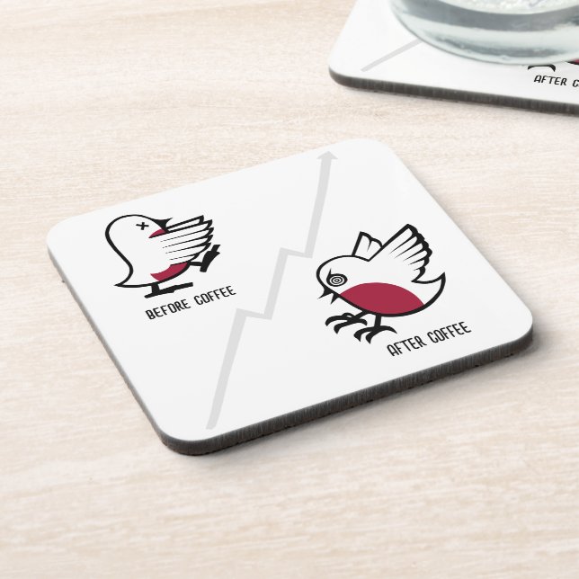 Before & After Coffee Zombie to Frenzy Funny Robin Coaster (Left Side)
