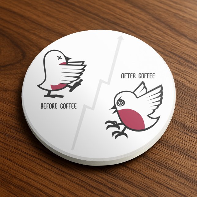 Before & After Coffee Zombie to Frenzy Funny Robin Coaster (Creator Uploaded)