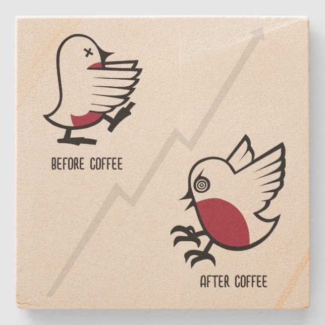 Before & After Coffee Zombie to Frenzy Funny Robin Stone Coaster (Front)