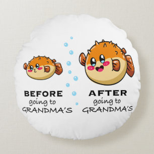 Before and After Going To Grandma Funny Nana Round Pillow