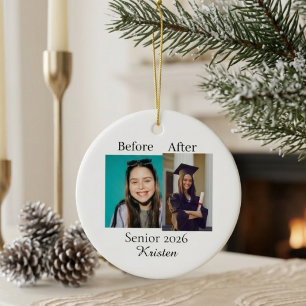 Before and after photo personalized graduation ceramic ornament