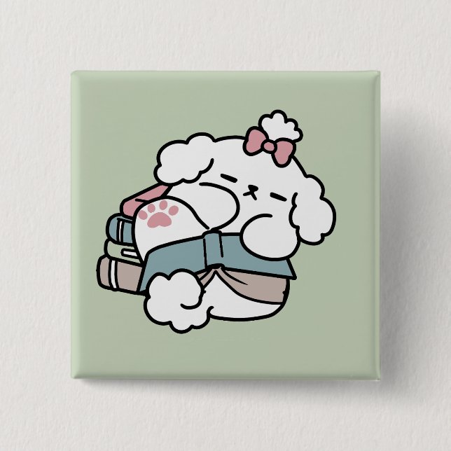 Before Bedtime with My Pup – Book and Dog Lover  2 Inch Square Button (Front)