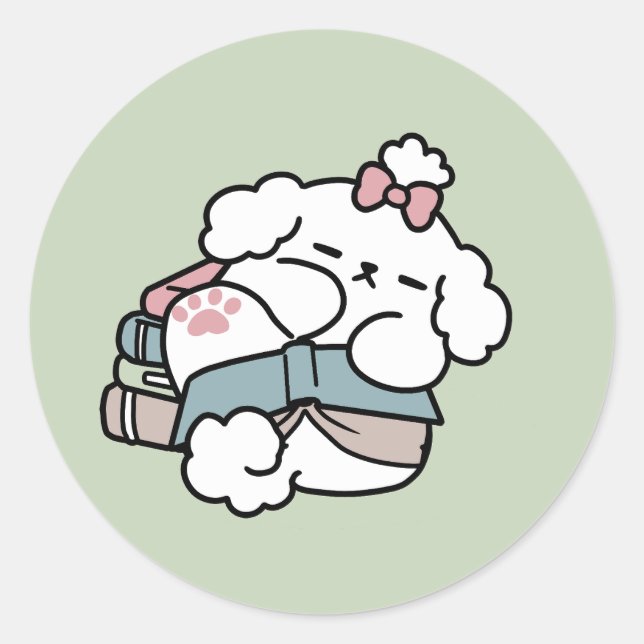 Before Bedtime with My Pup – Book and Dog Lover  Classic Round Sticker (Front)